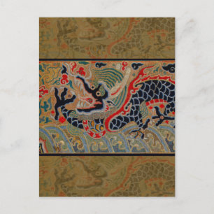 Antique Chinese Dragon Silk Embroidery Pattern Postcard