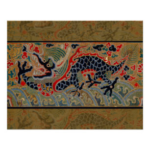 Antique Chinese Dragon Silk Embroidery Pattern Poster