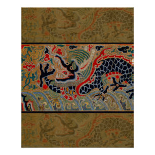 Antique Chinese Dragon Silk Embroidery Pattern Poster