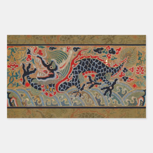 Antique Chinese Dragon Silk Embroidery Pattern Rectangular Sticker (Front)