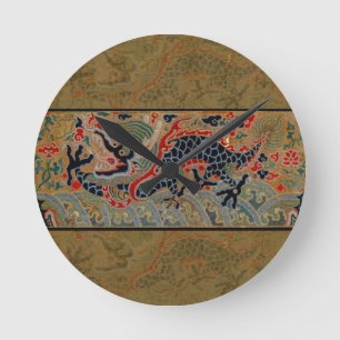 Antique Chinese Dragon Silk Embroidery Pattern Round Clock