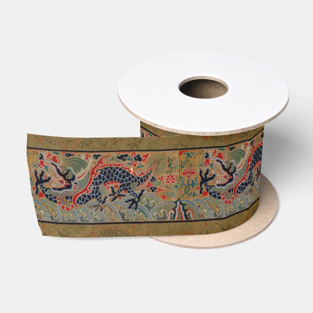 Antique Chinese Dragon Silk Embroidery Pattern Satin Ribbon (Spool)