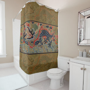 Antique Chinese Dragon Silk Embroidery Pattern Shower Curtain