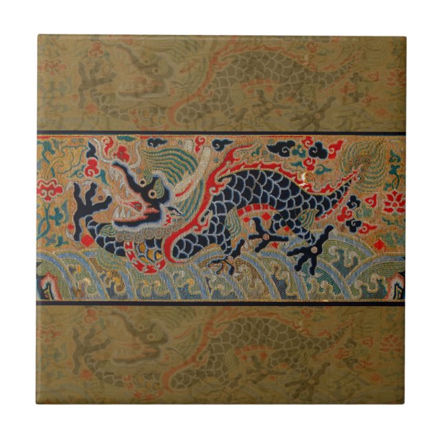 Antique Chinese Dragon Silk Embroidery Pattern Tile (Front)