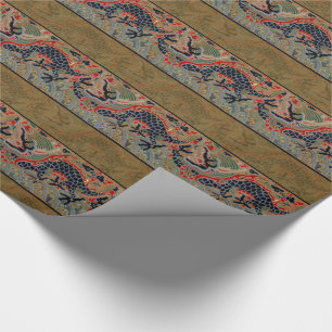 Antique Chinese Dragon Silk Embroidery Pattern Wrapping Paper