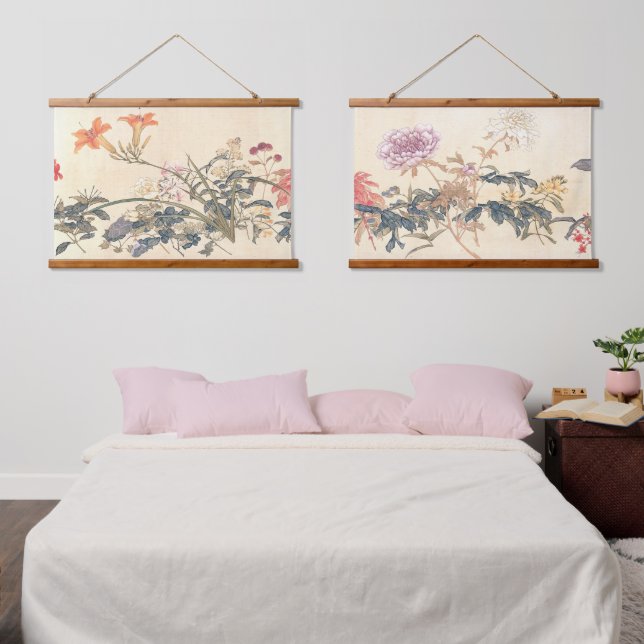 Antique Chinese Flower Painting by Ju Lian Print Hanging Tapestry (Bedroom)