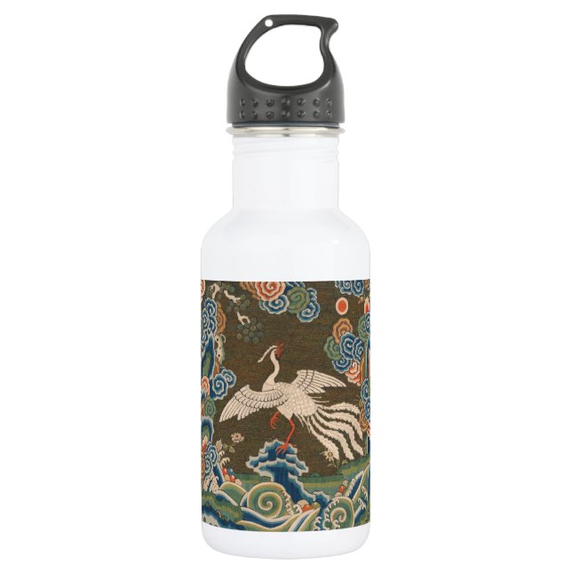 Antique Chinese White Bird Silk Embroidery Print 532 Ml Water Bottle (Front)