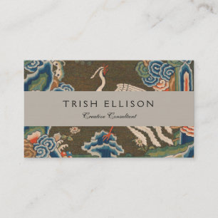 Antique Chinese White Bird Silk Embroidery Print Business Card