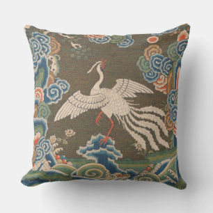 Antique Chinese White Bird Silk Embroidery Print Cushion