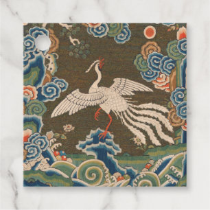 Antique Chinese White Bird Silk Embroidery Print Favour Tags