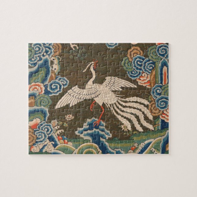 Antique Chinese White Bird Silk Embroidery Print Jigsaw Puzzle (Horizontal)
