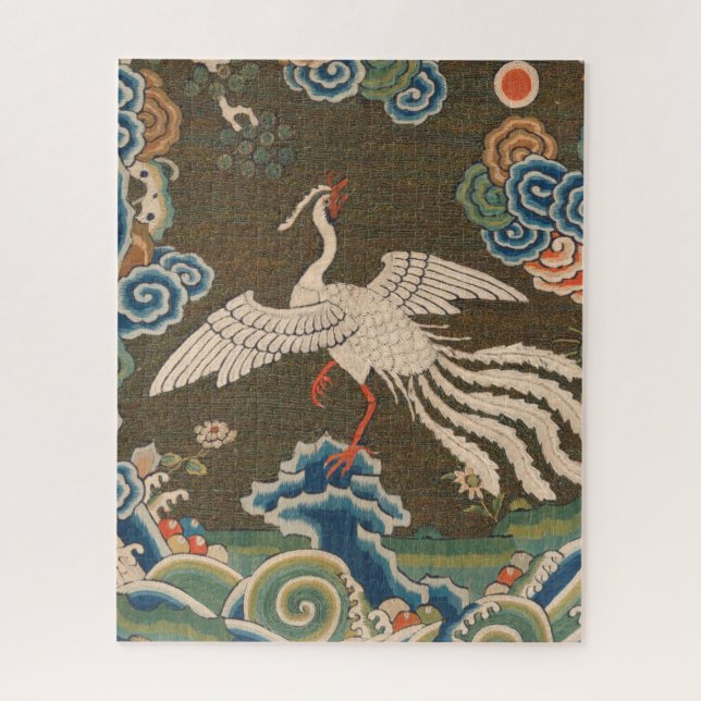 Antique Chinese White Bird Silk Embroidery Print Jigsaw Puzzle (Vertical)