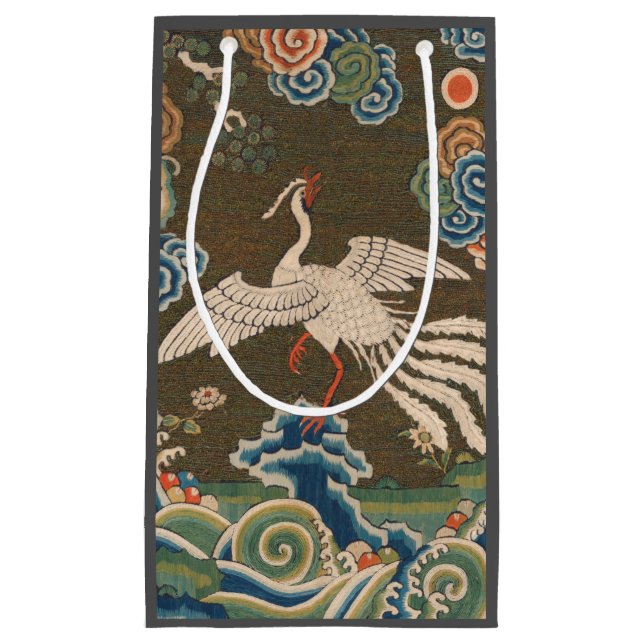 Antique Chinese White Bird Silk Embroidery Print Small Gift Bag (Front)