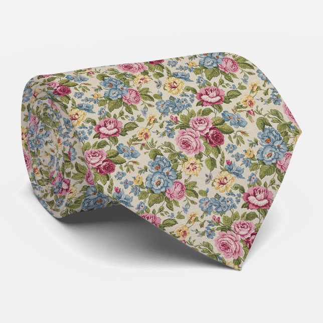 Antique Chintz Floral Pattern Tie (Rolled)