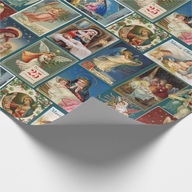 Antique Christmas Cards Baby Jesus Angels Nativity Wrapping Paper (Corner)