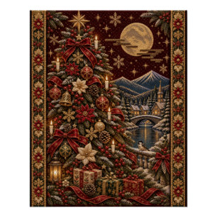 Antique Christmas Embroidered Tapestry Poster