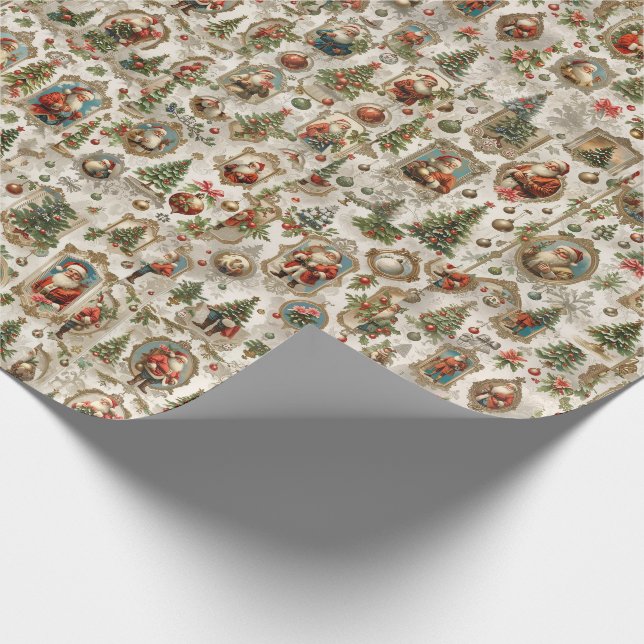 Antique Christmas Ephemera | Retro Santa Vintage  Wrapping Paper (Corner)