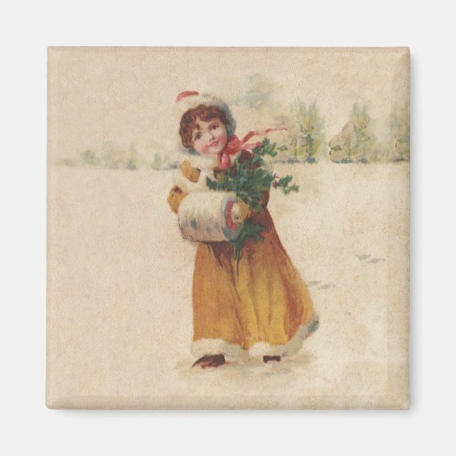 Antique Christmas Girl Winter Child Magnet (Front)