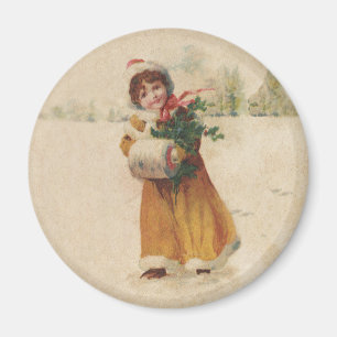 Antique Christmas Girl Winter Child Magnet