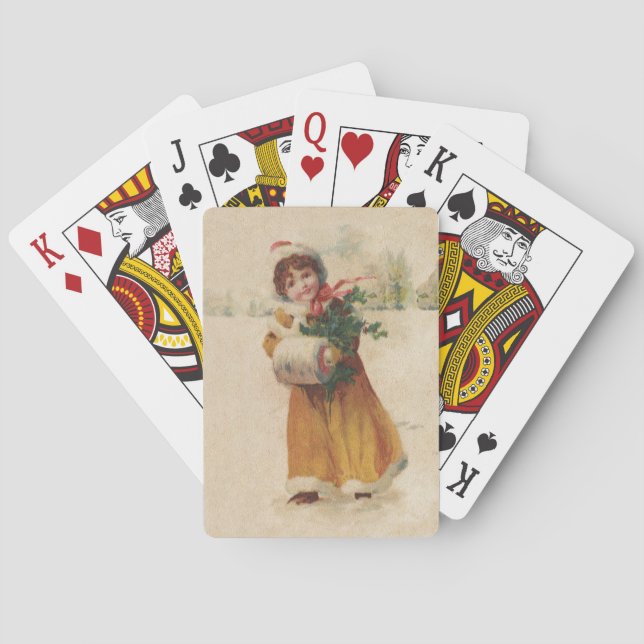 Antique Christmas Girl Winter Child Playing Cards (Back)