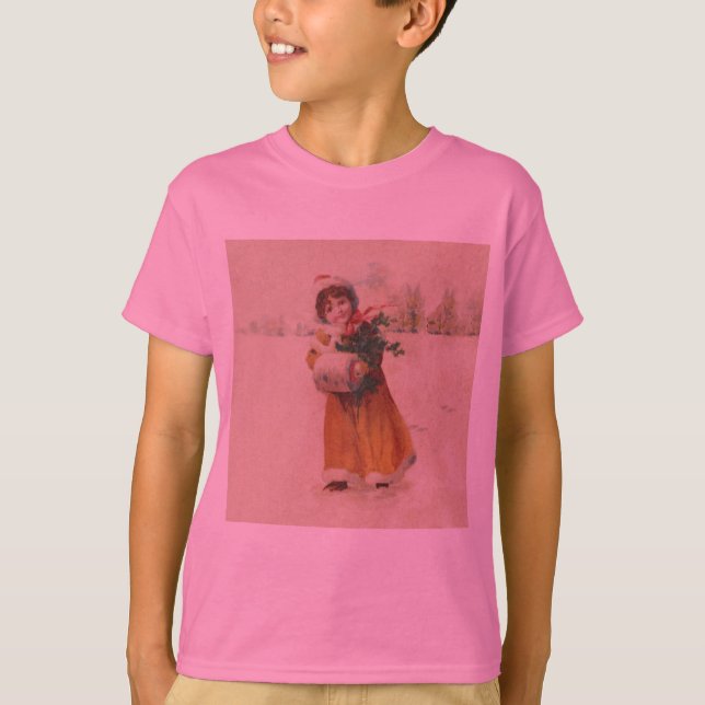 Antique Christmas Girl Winter Child T-Shirt (Front)