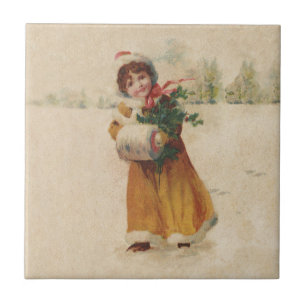 Antique Christmas Girl Winter Child Tile