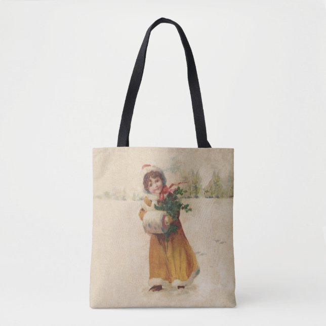 Antique Christmas Girl Winter Child Tote Bag (Front)