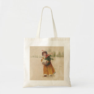 Antique Christmas Girl Winter Child Tote Bag