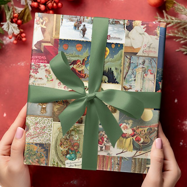 Antique Christmas Holiday Greeting Cards Pattern Wrapping Paper (Creator Uploaded)