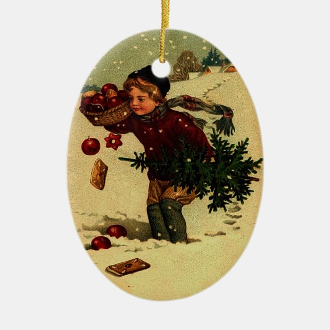 Antique Christmas Illustration Ornament (Front)