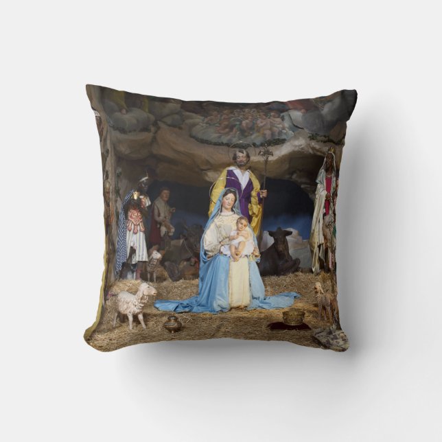 Antique Christmas Nativity Scene Cushion (Front)