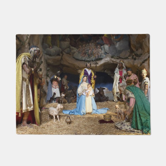 Antique Christmas Nativity Scene Doormat (Front)