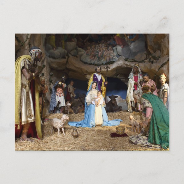 Antique Christmas Nativity Scene Holiday Postcard (Front)