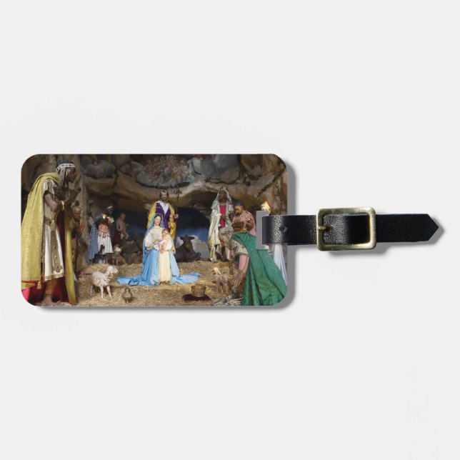 Antique Christmas Nativity Scene Luggage Tag (Front Horizontal)
