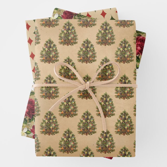 Antique Christmas Pattern Wrapping Paper Sheet (In situ)