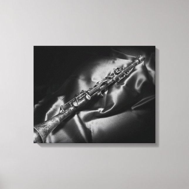 Antique clarinet still life, B&W Canvas Print (Front)