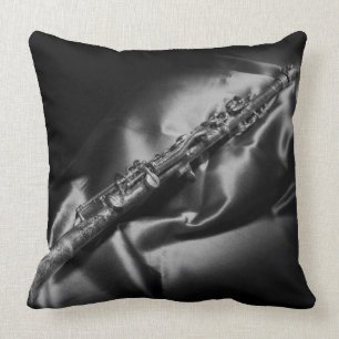 Antique clarinet still life, B&W Cushion