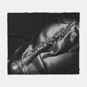 Antique clarinet still life, B&W Fleece Blanket