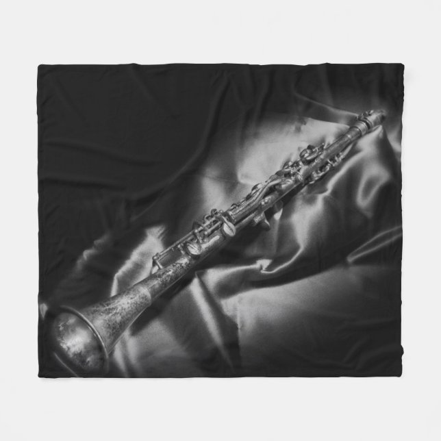Antique clarinet still life, B&W Fleece Blanket (Front (Horizontal))