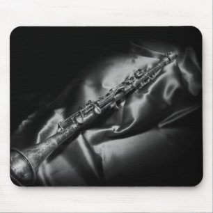 Antique clarinet still life, B&W Mouse Pad