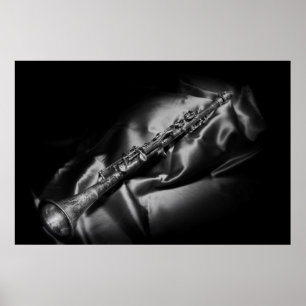 Antique clarinet still life, B&W Poster