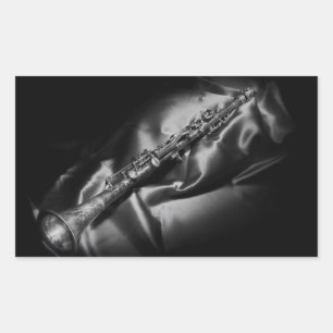 Antique clarinet still life, B&W Rectangular Sticker