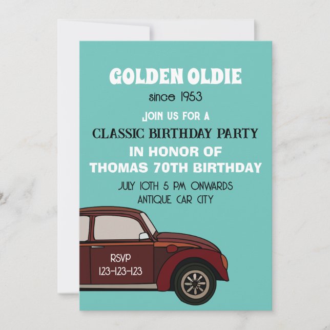 Antique Classic Car Birthday  Invitation (Front)