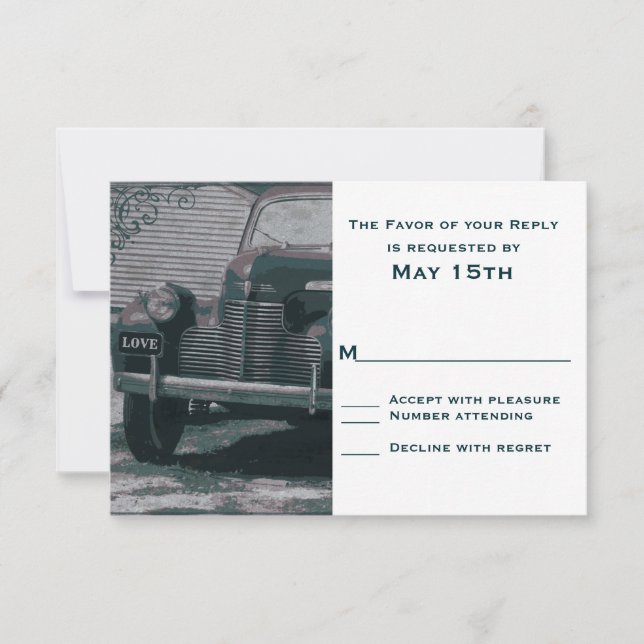 Antique Classic Car Vintage Wedding RSVP Cards (Front)