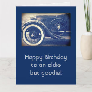 Antique Classic Cars Blue Birthday Big Card