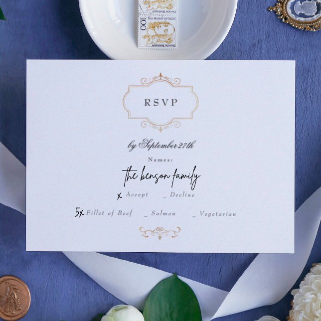 antique classic gold monogram wedding RSVP card (Creator Uploaded)