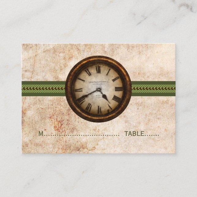 Antique Clock Place Card, Green Card (Front)