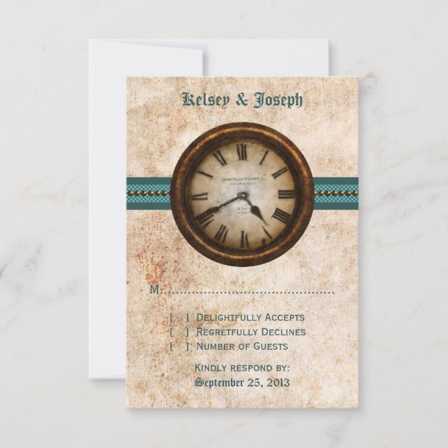 Antique Clock Response Card, Teal (Front)