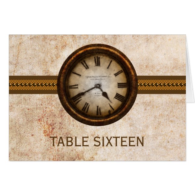 Antique Clock Table Number Card, Brown (Front Horizontal)