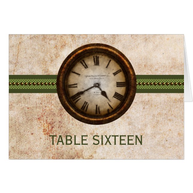 Antique Clock Table Number Card, Green (Front Horizontal)
